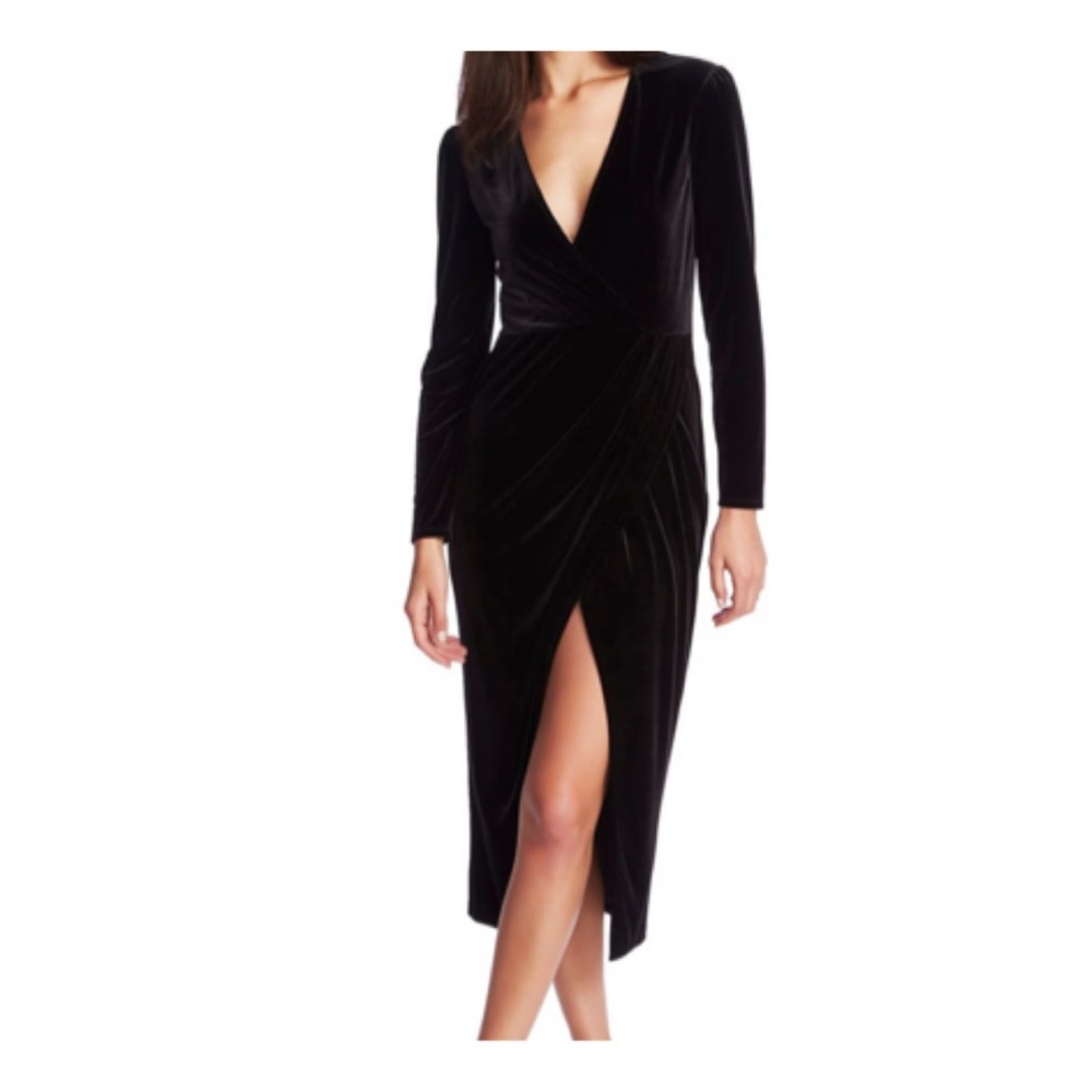 1. Stat Stretch Black Velvet Midi Dress Size Large (Nordstrom) NWT